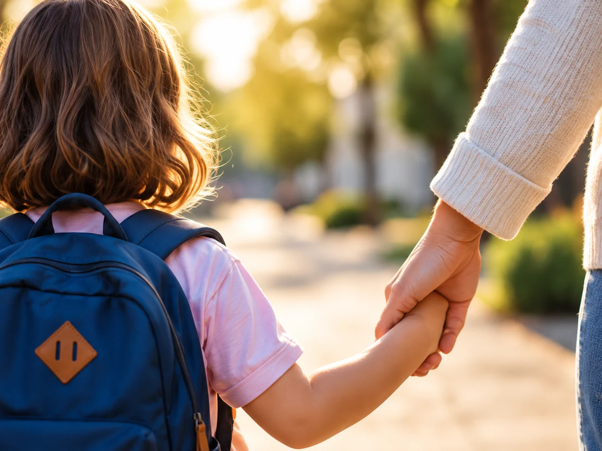 Un adulte et un enfant marchent main dans la main